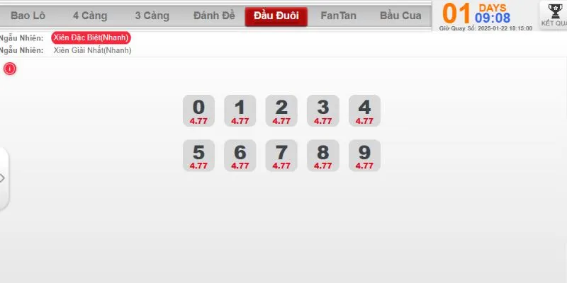 Giao diện cược XSMB